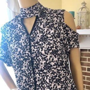 Black and white cold shoulder top